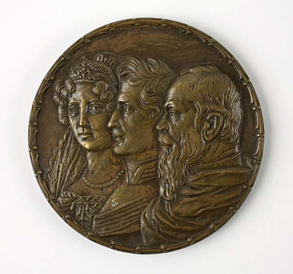 Medaille zum hundertjährigen Oktoberfest-Jubiläum mit Prinzessin Therese, Kronprinz Ludwig und Prinzregent Luitpold